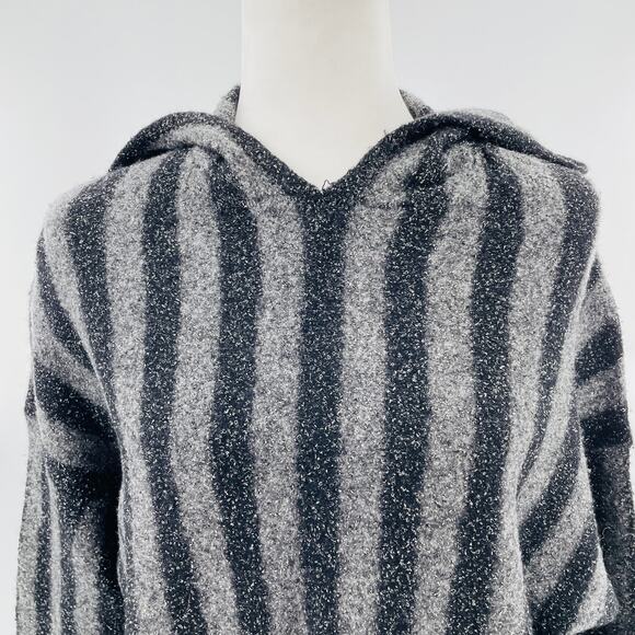 T by Alexander Wang Gray Stripe Hooded Fringe Designer Pullover Sweater Size XS - Picture 8 of 12
